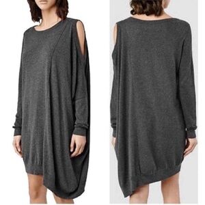 All Saints Sago Dress asymmetrical silk cotton blend cold shoulder dress